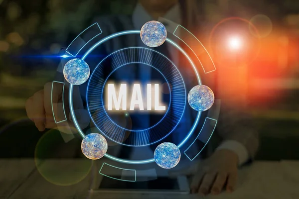Handschrifttekst Mail. Begrip: brieven of pakketten verzonden of geleverd door middel van het postsysteem Elementen van dit beeld geleverd door Nasa. — Stockfoto