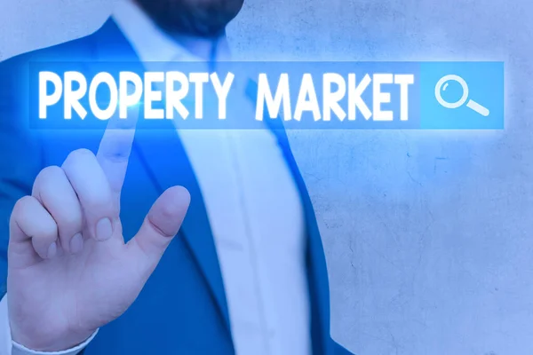 Word writing text Property Market. Business concept for the buying and selling of land and buildings Estate market. — Stockfoto