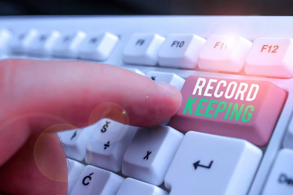 Text sign showing Record Keeping. Conceptual photo The activity or occupation of keeping records or accounts.