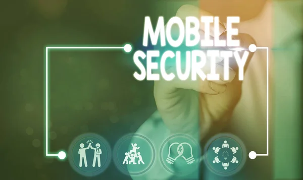 Text sign showing Mobile Security. Conceptual photo efforts to secure data on mobile devices such as smartphones. — Stockfoto