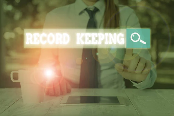 Conceptual hand writing showing Record Keeping. Business photo text The activity or occupation of keeping records or accounts. — Stock Photo, Image