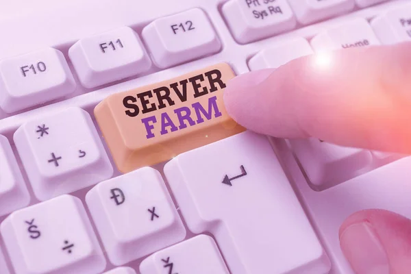 Ordskrivning text Server Farm. Affärsidé för en grupp datorer som fungerar som servrar och inhyses tillsammans. — Stockfoto