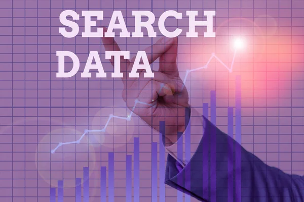 Text sign showing Search Data. Conceptual photo efficient retrieval of specific items from a set of items. — Stock Photo, Image