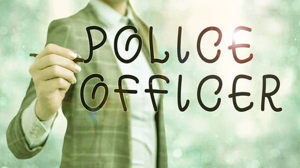 Word writing text Police Officer. Business concept for a demonstrating who is an officer of the law enforcement team.