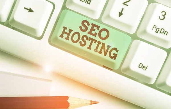 Word writing text Seo Hosting. Business concept for building website in a way that is friendly for search engines.