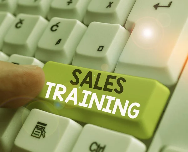 Conceptual hand writing showing Sales Training. Business photo showcasing train salesshowing the methods of great sales techniques.