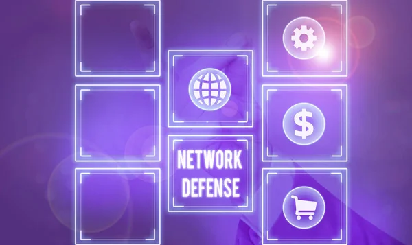 Escritura manual conceptual que muestra Network Defense. Foto de negocios mostrando facilidades para proteger y defender la información de la interrupción . — Foto de Stock