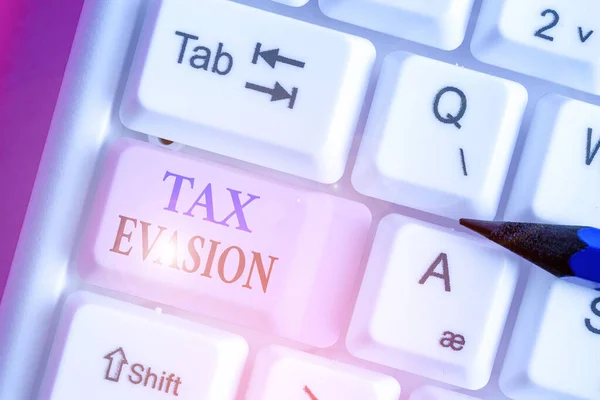 Writing note showing Tax Evasion. Business photo showcasing the failure to pay or the deliberate underpayment of taxes.