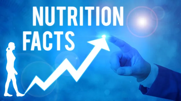 栄養の事実を示すテキスト記号。食品に関する概念的な写真の詳細情報は、栄養含有量です. — ストック写真
