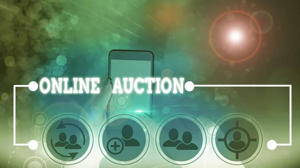 Handwriting text Online Auction. Concept meaning process of buying and selling goods or services online. — Stockfoto