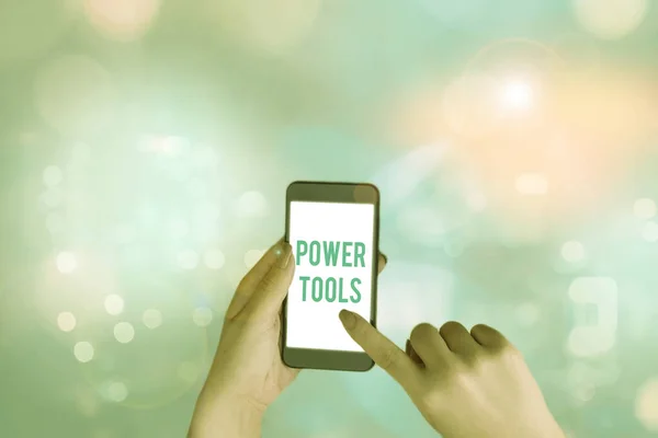ワード書き込みテキスト｜Power Tools追加の電源とメカニズムによって動作するツールのためのビジネスコンセプト. — ストック写真
