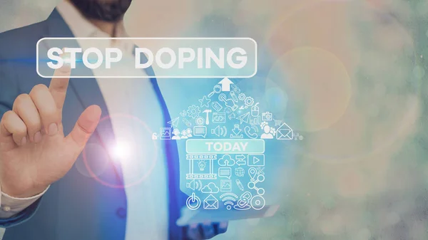 Scrittura concettuale a mano che mostra Stop Doping. Testo foto aziendale non utilizzare vietato uso atletico perforanalysisce migliorare farmaci . — Foto Stock