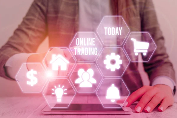 Tekst schrijven Online Trading. Bedrijfsconcept voor het kopen en verkopen van financiële producten op het web. — Stockfoto