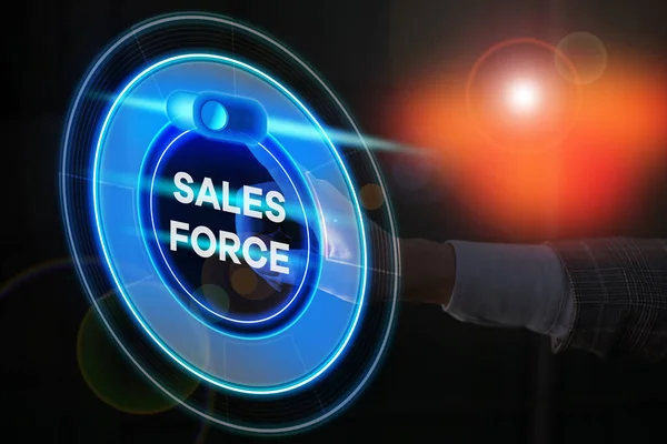 Handschrift tekst Sales Force. Begrip: zij zijn verantwoordelijk voor de verkoop van producten of diensten. — Stockfoto