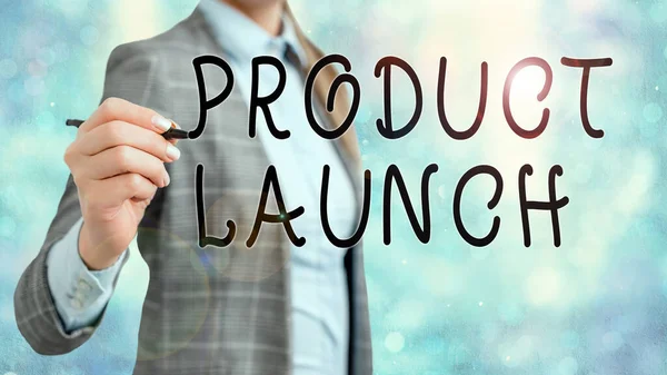 Ordskrivning text Produktlansering. Affärsidé för process att introducera ny produkt till försäljning för första gången. — Stockfoto