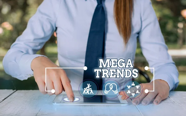 Text sign showing Mega Trends. Conceptual photo powerful phenomena impacting the foundations of our world. — Stockfoto