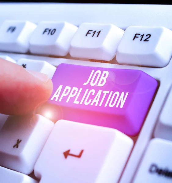 Texte d'écriture Word Job Application. Concept d'entreprise pour le papier qui indique un intérêt pour un poste vacant particulier . — Photo