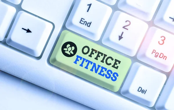 Escritura manual conceptual que muestra Office Fitness. Texto de la foto de negocios Fomentar el estilo de vida en forma y equilibrio en el lugar de trabajo . —  Fotos de Stock