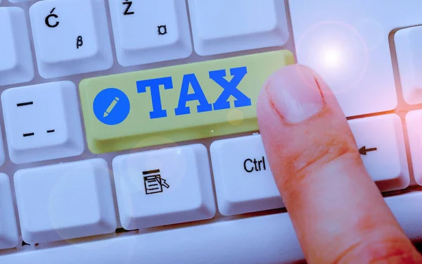Texto manuscrito Impuesto. Concepto que significa Contribución obligatoria a los ingresos del Estado Impuesto por el gobierno . — Foto de Stock