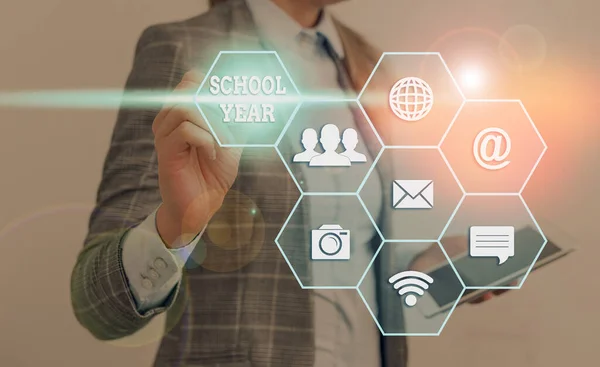 Conceptual hand writing showing School Year. Business photo text the annual period of sessions of an educational institution. — Φωτογραφία Αρχείου