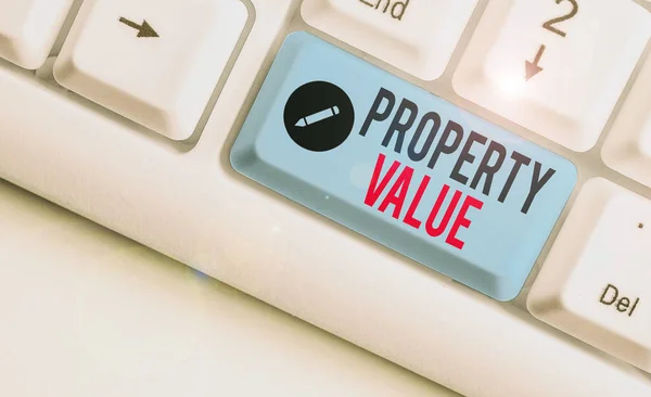Word writing text Property Value. Business concept for refers to the fair market value of a given piece of property.
