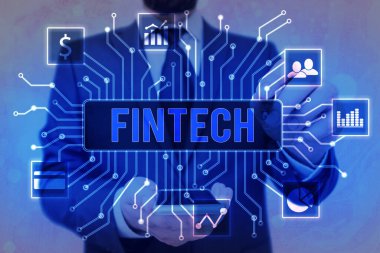 Handwriting text Fintech. Concept meaning Financial technology concept. Enabling through Tech and Fin FinTech to build system and concepts without banks..