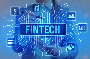 Text sign showing Fintech. Conceptual photo Financial technology concept. Enabling through Tech and Fin FinTech to build system and concepts without banks..