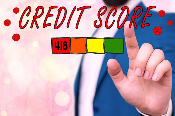 Text sign showing Credit Score. Conceptual photo Report credit score for banking application to asses risk based on the behaviours of the user or client. Assessing credit score for mortgage or loan