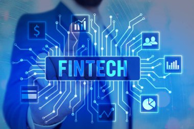 Text sign showing Fintech. Conceptual photo Financial technology concept. Enabling through Tech and Fin FinTech to build system and concepts without banks..