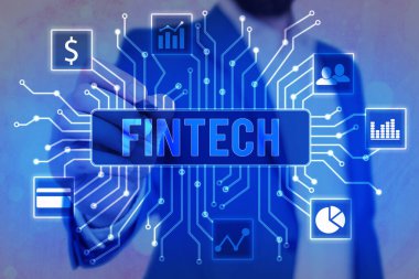 Handwriting text Fintech. Concept meaning Financial technology concept. Enabling through Tech and Fin FinTech to build system and concepts without banks..