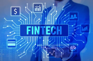 Text sign showing Fintech. Conceptual photo Financial technology concept. Enabling through Tech and Fin FinTech to build system and concepts without banks..