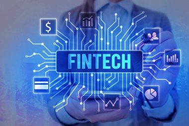 Text sign showing Fintech. Conceptual photo Financial technology concept. Enabling through Tech and Fin FinTech to build system and concepts without banks..