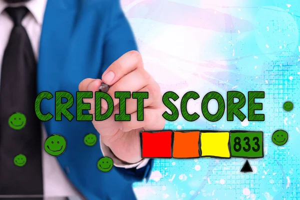Word writing text Credit Score. Business concept for Report credit score for banking application to asses risk based on the behaviours of the user or client. Assessing credit score for mortgage or — Φωτογραφία Αρχείου
