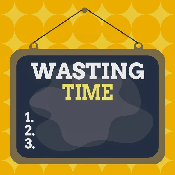 Writing note showing Wasting Time. Business photo showcasing act of spending time doing something that is unnecessary Asymmetrical uneven shaped pattern object multicolour design. — Stockfoto