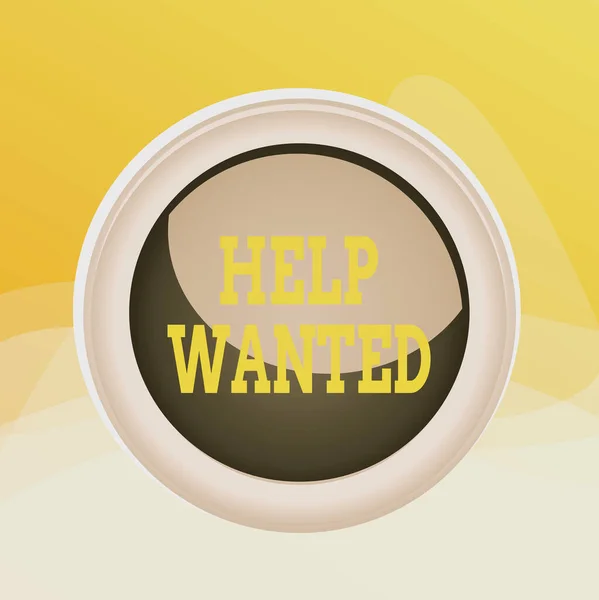 Writing note showing Help Wanted. Business photo showcasing An ad in the paper an employer places to find a new employee Colored sphere switch center background middle round shaped. — 스톡 사진