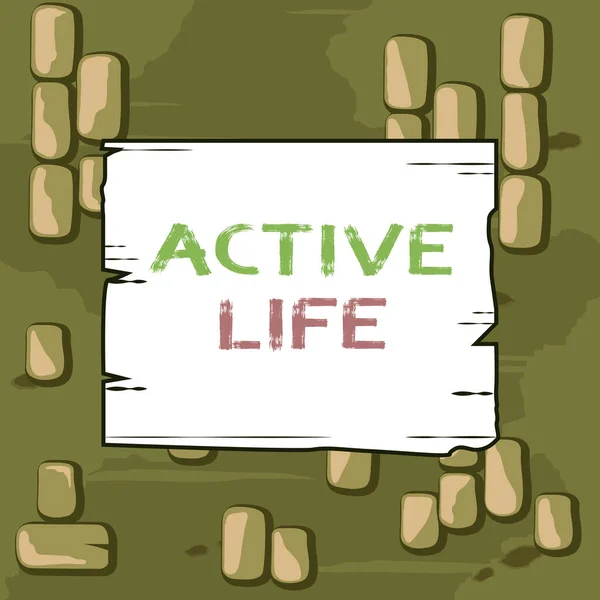 Word writing text Active Life. Business concept for way of life that integrates physical activity into your everyday Wooden square plank empty frame slots grooves wood panel colored board lumber. — 图库照片