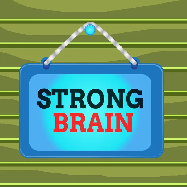 Conceptual hand writing showing Strong Brain. Business photo showcasing own firm attitudes and opinions and are not easily influenced Board fixed nail frame colored background rectangle panel. — Stockfoto