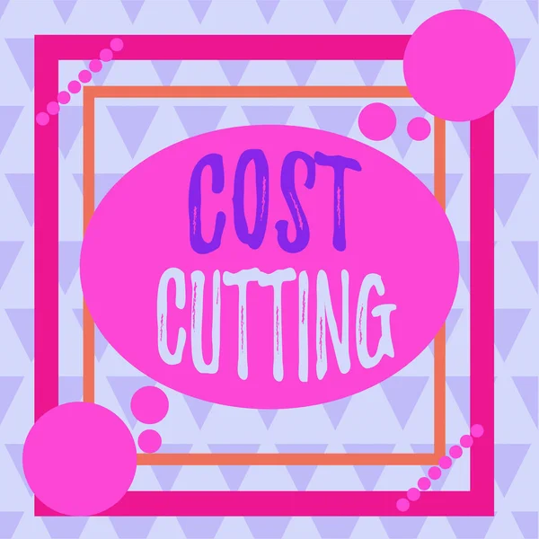 Conceptual hand writing showing Cost Cutting. Business photo text actions taken to reduce the amount that is spent on a service Asymmetrical format pattern object outline multicolor design. — Stockfoto