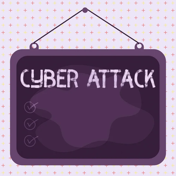 Word writing text Cyber Attack. Business concept for attempt by hackers to damage or destroy a computer network Asymmetrical uneven shaped format pattern object outline multicolour design. — Stockfoto