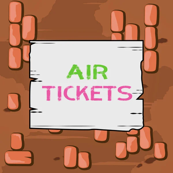 Word writing text Air Tickets. Business concept for individual is entitled to a seat on a flight on an aircraft Wooden square plank empty frame slots grooves wood panel colored board lumber. — Φωτογραφία Αρχείου