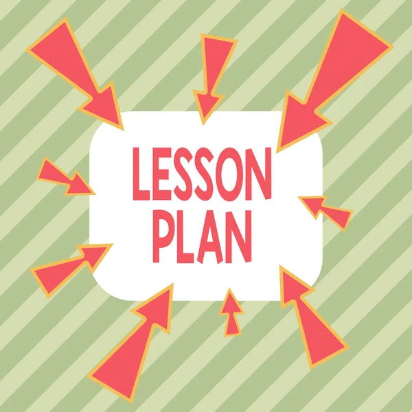 Writing note showing Lesson Plan. Business photo showcasing a teacher s is detailed description of the course of instruction Asymmetrical uneven shaped pattern object multicolour design.