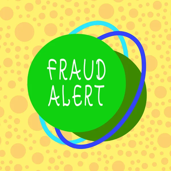 Conceptual hand writing showing Fraud Alert. Business photo showcasing security alert placed on credit card account for stolen identity Asymmetrical format pattern object outline multicolor design. — Stock fotografie