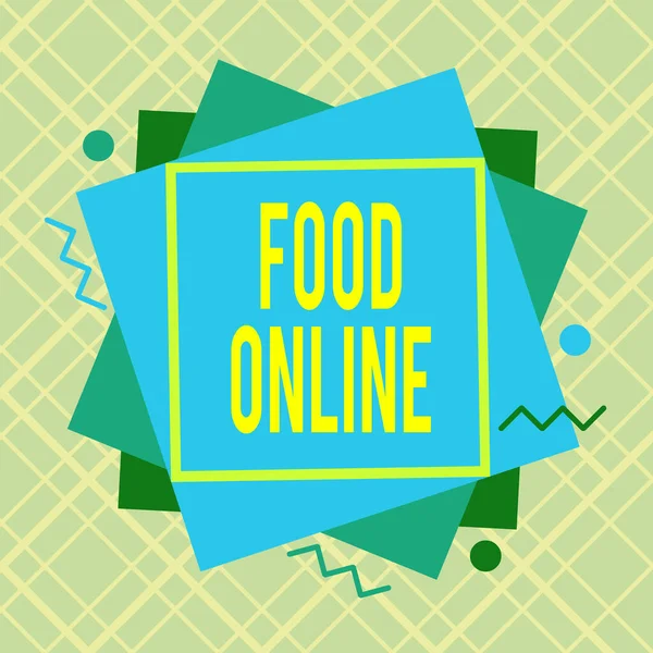Handschrift tekst schrijven Food Online. Concept betekent meest handige manier voor klanten om voedsel online te kopen Asymmetrisch ongelijk vormgegeven format patroon object outline multicolour design. — Stockfoto