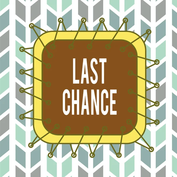 Conceptual hand writing showing Last Chance. Business photo showcasing a situation considered to be the last opportunity for success Asymmetrical uneven shaped pattern object multicolour design. — Stockfoto