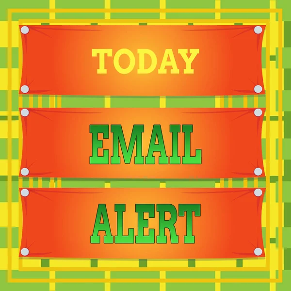 Text sign showing Email Alert. Conceptual photo emails auto generated nd sent to designated recipients Wooden panel attached nail colorful background rectangle lumber plank wood. — Stockfoto