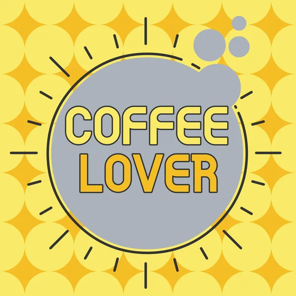 Konzeptionelle Handschrift, die Coffee Lover zeigt. Geschäftsfoto, das eine Demonstrantin zeigt, die Kaffee liebt oder eine Vorliebe dafür hat, Kaffee zu trinken Asymmetrische ungleichmäßig geformte Musterobjekte mehrfarbiges Design. — Stockfoto