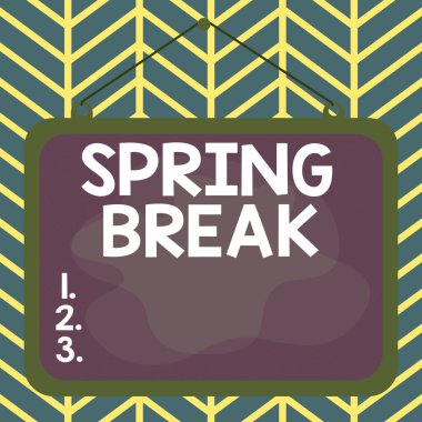 El yazısı, Bahar Tatili. Kavram, ilkbaharda öğrenciler için Paskalya Asimetrik biçimsiz biçim desenli nesne çok renkli tasarımı için tatildir..