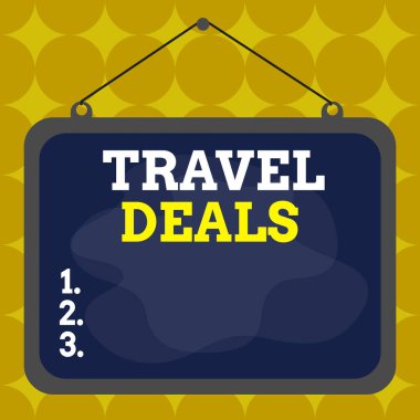 Seyahat anlaşmalarını gösteren bir not yazıyorum. Bir seyahat şirketi tarafından düzenlenen iş fotoğraflarının sergilenmesi ve sabit bir fiyat ödemek. Asimmetrik düzensiz şekil nesne çok renkli tasarım..