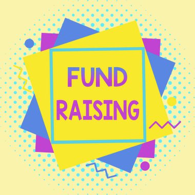 Fon Artırma 'yı gösteren not yazıyorum. Bir hayır kurumu için finansal destek arama eylemini gösteren iş fotoğrafı asimetrik format desenli nesne ana hatları çok renkli tasarımı.