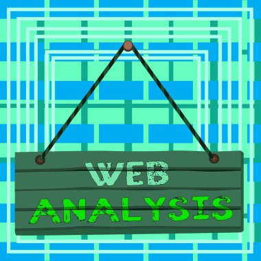 Web Analizi 'ni gösteren metin işareti. Bir web sitesine gelen ziyaretçilerin davranışlarını analiz eden kavramsal fotoğraf süreci Tahta çivi teli tahtası renkli arka plan tahtaları sabitlenmiş.